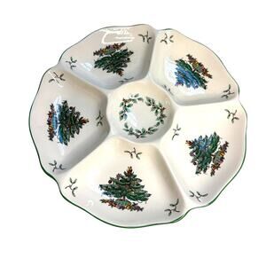 Vintage Spode England Christmas Tree Hors d'Oeuvres Serving Tray